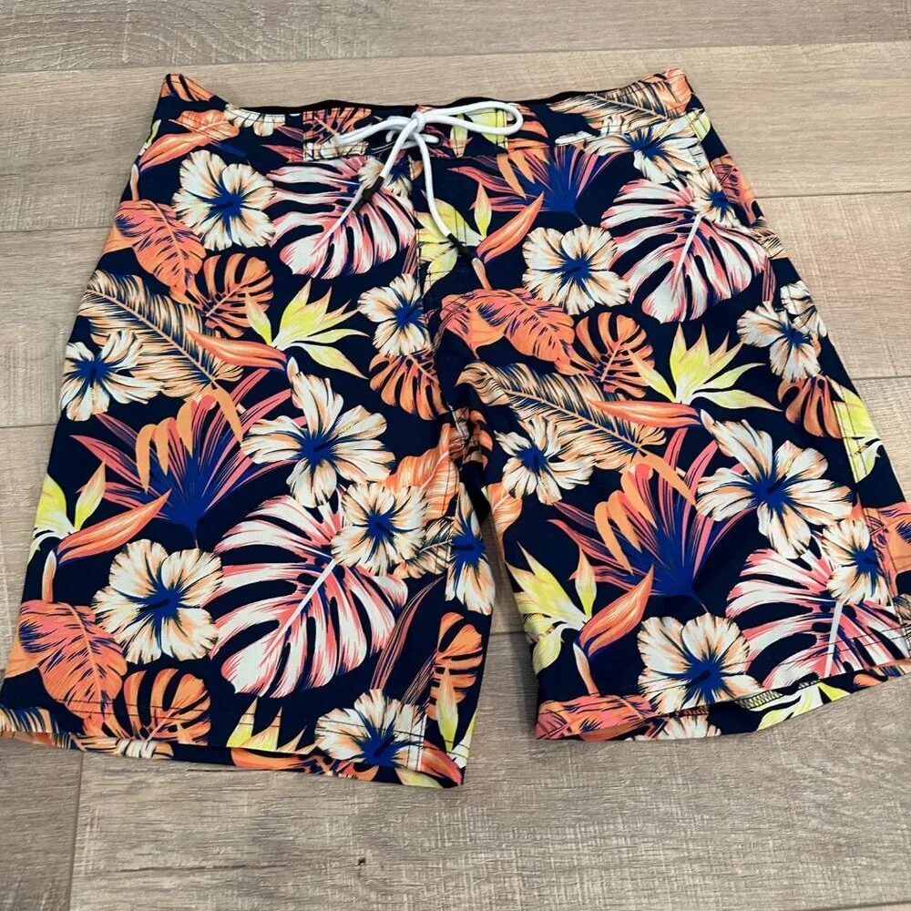 NO BOUNDARIES MENS TROPICAL FLORAL SWIM TRUNKS SIZE 32